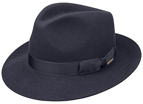 Stetson Penn Bogarthut Haarfilz Filzhut Damen Herren Mafiahut 100% Tierhaar Sommer Winter Hut mit Ripsband Klassischer Pate blau 54 cm