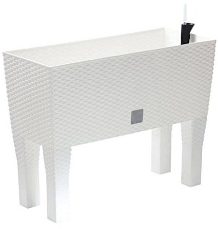 WHITE CASE LOW RATTAN POT FLOWER PLANTER + IRRIGATION SYSTEM QUALITY 60cm 30 LITRE (DRTC60H)