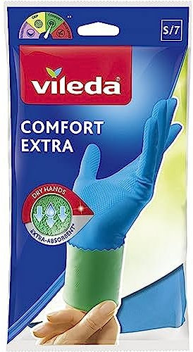 Vileda Comfort und Care Gummihandschuhe mit Kamille Lotion Größe S, 1 Paar