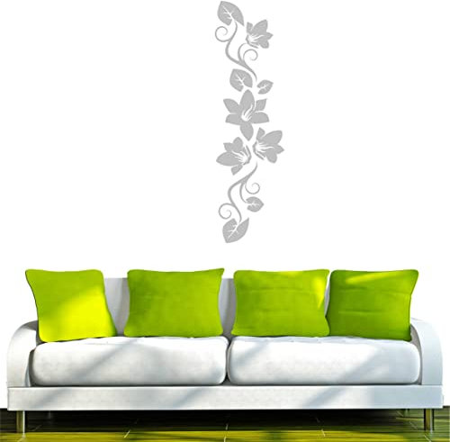 INDIGOS UG - Wandtattoo Wohnzimmer - Wandaufkleber Blümchen Ranke mit hübschen Blumen 80x23 cm - Silber f269 - Aufkleber Kinderzimmer Schlafzimmer Küche Badezimmer Büro Dekoration