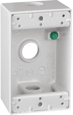 SIGMA ENGINEERED SOLUTIONS 14250WH Metal Electrical Outlet Box, Weatherproof, Easy Mount Plug and Receptacle Protector, White, (3) 1/2-Inch Holes, 1 Gang Box