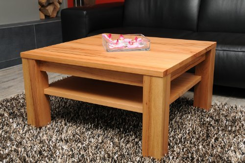 Holz-Projekt-Summer Couchtisch Kernbuche mit Ablage 80x80 cm/Echtholz/Massivholz/Höhe 42 cm
