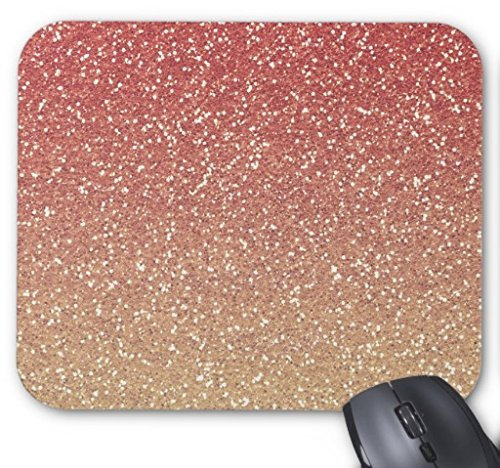 Rectangle Gaming Mousepad Coral Pink And Gold Faux Glitter Mouse Pad