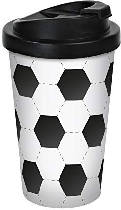 infinite by GEDA LABELS (INFKH) Fußball Ballmotiv Coffee to go Becher, Thermosbecher, Mehrwegbecher, PP, Schwarz/weiß, 400 ml