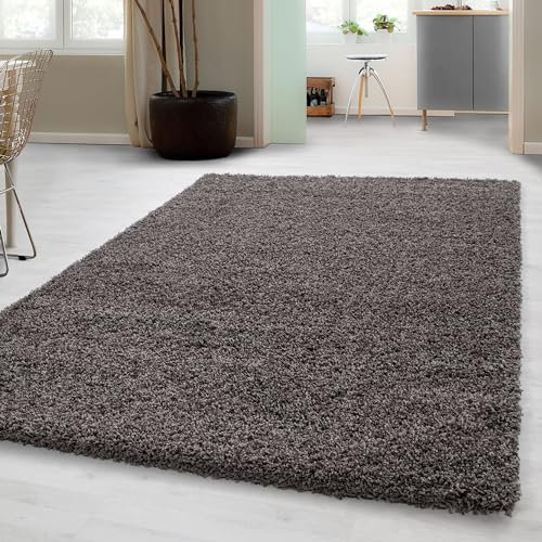 Carpetsale24 Shaggy Hochflor Teppich, 140x200 cm, Taupe, weich, flauschig, modern, einfarbig, Vielseitig einsetzbar im Wohnbereich, für Wohnzimmer Schlafzimmer Flur