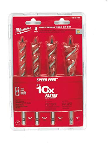 Milwaukee 48130400 Lot de 4 mèches à bois auto-alimentantes pour bois doux et dur, en acier inoxydable