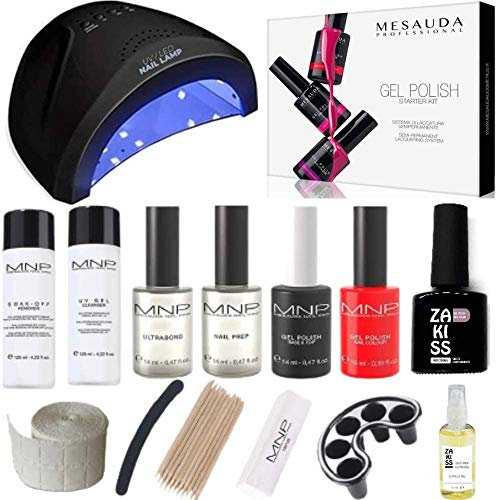 Il MIGLIORE KIT manicure MESAUDA gel polish Semipermanente unghie + FORNETTO mani LED 48w + base & top, Ultrabond, nail prep + Remover Cleanser 125 ml + OMAGGIO SMALTO 10ml Zakiss + ACCESSORI