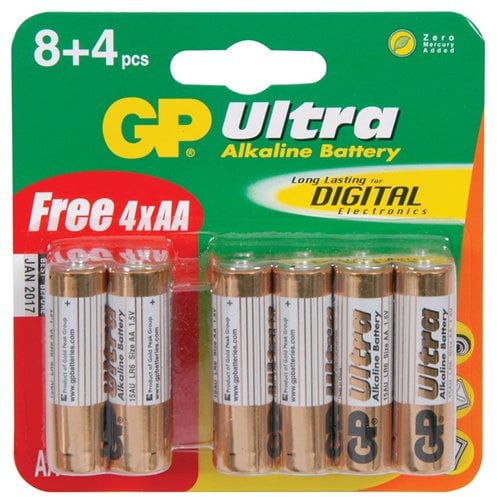 GP AA 1.5V Plus Ultra High Performance Alkaline Battery [12 Pack]