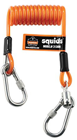 Ergodyne Squids 3130M Coiled Cable Tool Lanyard with Dual Stainless Steel Carabiners, 5 Pounds