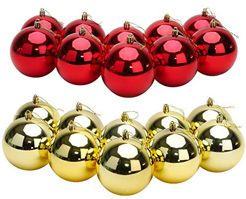 Toyland® 10 Extra Large 100mm Colour Christmas Baubles - Christmas Tree Decorations (Red & Gold)
