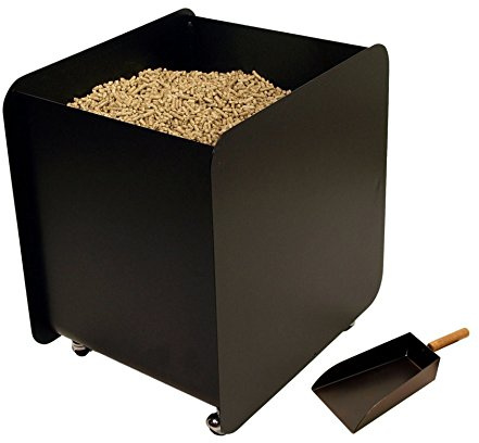 FIREFIX 831 Pellet Sammelbehälter auf Rollen inkl. Schaufel, Stahl, schwarz lackiert, 500 x 400 x 540 mm (BxTxH)