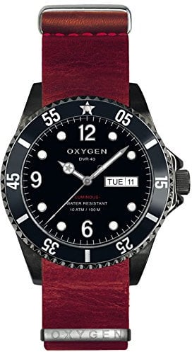 Oxygen Moby Dick schwarz 40 Herren Quarzuhr mit schwarzem Zifferblatt Analog-Anzeige und Lederband EX-D-MBB - 40-NL-RE