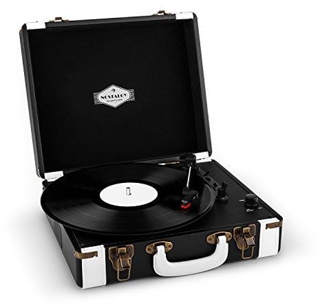 AUNA Jerry Lee - Giradischi Vintage, Lettore Vinili, Unità a Cinghia, Altoparlanti Stereo, USB, 3 Velocità, 33/45/78 giri/min, 3 Dimensioni di Dischi, Funzione di Avvio Automatico, Nero/Bianco