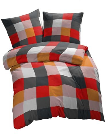 etérea Renforcé Baumwoll Bettwäsche - Rian Kariert - weich und pflegeleicht, 2 teilig 140x200 + 70x90 cm, Multicolor