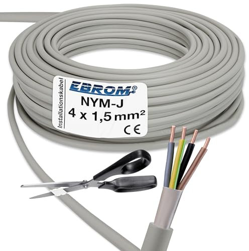 Installationskabel NYM-J 4x1,5 mm² - Kunststoff Installationsleitung - 25m / 25 m / 25 meter -PVC - grau