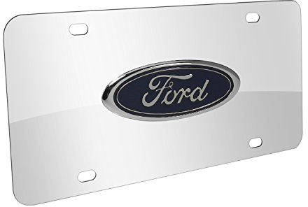 Ford Blue Logo auf Chromstahl Nummernschild