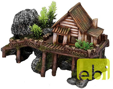 Europet Bernina Décor pour Aquarium en Polyrésine Maison en Bois avec Plantes 27,5 x 13 x 16 cm