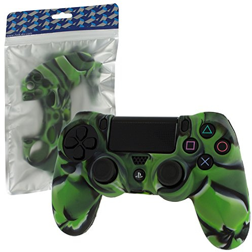 Assecure Pro Soft Silikon Griff Schutzhülle für Sony PS4 Controller Gummi Bumper case mit geriffeltem Griff - Camouflage camo grün & schwarz