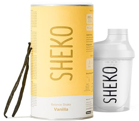 SHEKO Balance Shake Vanille + Shaker - 21 Cremige Mahlzeitenersatz Shakes zum Abnehmen - Proteinreich, Glutenfrei & Natürlicher Geschmack - Abnehmen Shake