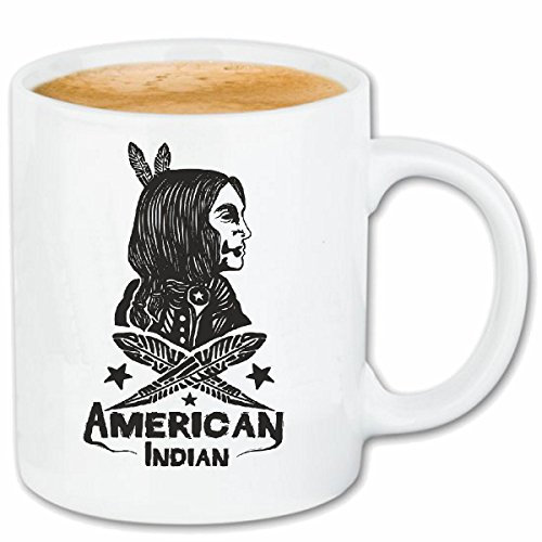 Reifen-Markt Kaffeetasse AMERICAN INDIAN INDIANER HÄUPTLING WESTERN COWBOY AMERIKA INDIANER HÄUPTLING Indianer WESTERN INDIANS Keramik 330 ml in Weiß