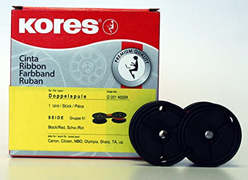 Kores - tintengetränktes Farbband aus Seide für Taschenrechner, Schwarz/Rot, Modell kompatibel mit Canon, Olympia