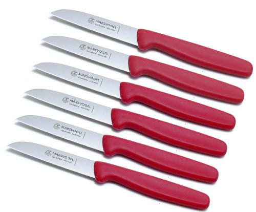 Marsvogel Solingen # 18 30 01 Lot de 6 couteaux éplucheurs Lame droite de 7,5 cm Poignées en plastique Rouge Couteau de cuisine pour légumes pommes de terre