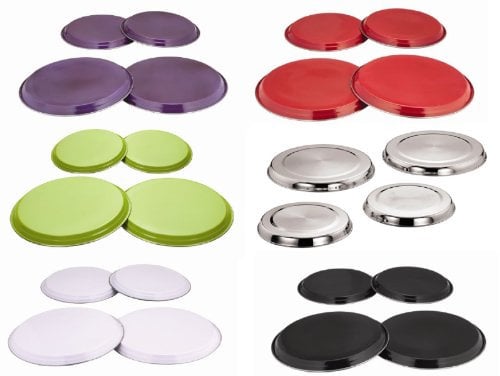 4pc Stainless Steel Coloured Electric Hob Covers Metal Ring Lid Protector Set (Red)