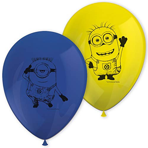 Procos 87185 - Luftballons Minions, 8 Stück, Durchmesser 21 cm, bedruckt, gelb, blau, Latexballons, Geburtstag, Dekoration