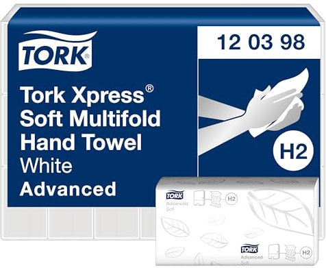 Tork Xpress weiche Multifold-Handtücher Weiß H2, Advanced-Qualität, 2-lagig, Zickzackfalz, saugfähig, 21 × 180 Tücher, 120398