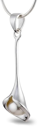 Vinani Anhänger Tulpe mattiert mit Perle Schlangenkette 925 Silber ATP-S | Elegante Silberkette mit Tulpen-Anhänger und Süßwasserzuchtperle aus 925 Sterling Silber, nickelfrei und anlaufgeschützt