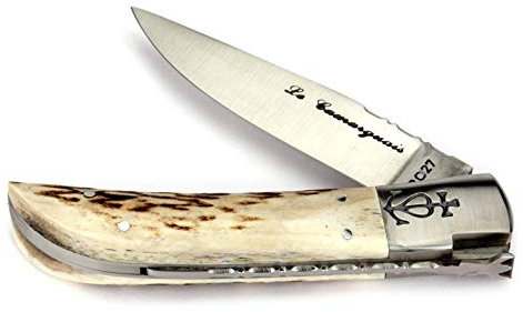 Le Camarguais 12 cm Taschenmesser 20094 - Griffschalen Hirschhorn - Klinge 10 cm Stahl 12C27-1 Backe