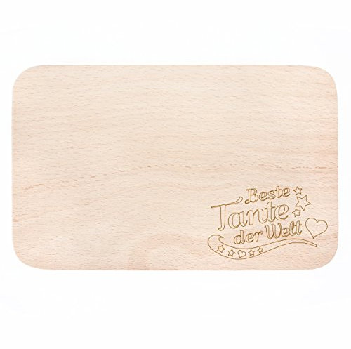 WANDKINGS Frühstücksbrettchen mit Gravur „Beste Tante der Welt“ – aus Holz – 22 x 14,5 x 1 cm