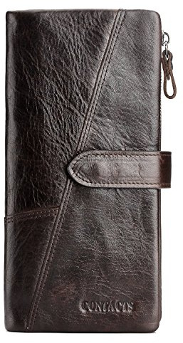 Contacts Herren echtes Leder Kreditkarte Reißverschluss Tasche Telefonhalter Clutch Geldbörse Lange Geldbörse (Kaffee)