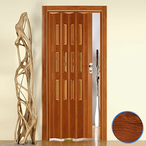 Forte Puerta Plegable de Interior de PVC 88,5x214 cm Cerezo - Vidrio Transparente Mod.Luciana