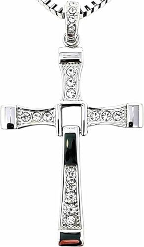 FULISONG Silber Fast And Furious Dominic Toretto Vin Diesel Kreuz Halskette Schmuck(70CM(28INS),22G(FOR BOYS))