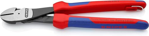 KNIPEX Kraft-Seitenschneider mit Mehrkomponenten-Hüllen, mit integrierter Befestigungsöse zum Anbringen einer Absturzsicherung schwarz atramentiert 250 mm 74 02 250 T BK