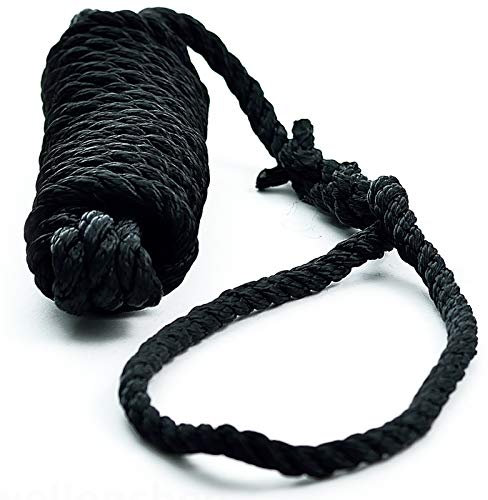 wellenshop Festmacher-Leine mit Auge Schwarz Länge 5 m Durchmesser ∅ 10 mm Polyester Schwimmfähig Seil Leine Anlegeleine