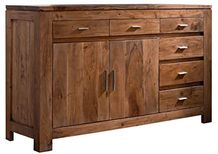 MASSIVMOEBEL24.DE | Shaman Sideboard aus Massivholz #40 | aus Akazienholz - Honig, lackiert | 2 Türen - 6 Schubladen | 150x45x90cm | Kommode Tv-Sideboard Wohnzimmer-Schrank
