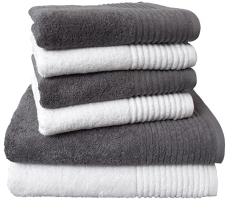 Dyckhoff 0410996120 Handtuchset Brillant, 2 Badetücher / Duschtücher 70 x 140 cm und 4 Handtücher 50 x 100 cm, 6-teilig, weiß / grau