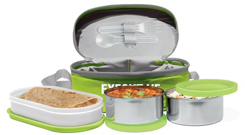MILTON Executive Lunch Isolé Tiffin, 2 contenants, 280 ml chacun, 1 contenant, 500 ml, vert Facile à transporter Anti-fuite Acier inoxydable et plastique Tiffin isolé Nourriture chaude.