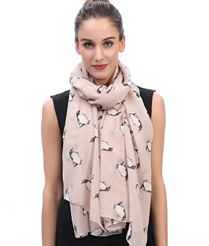 Lina & Lily Damen Schal Tuch mit Pinguine (Beige)