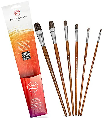Professional Oil & Acrylic Brush Set – 6 Oil Brushes for Artists 2, 4, 6, 8, 10, & 12 with Durable Badger/Synthetic Bristles – PVC Travel Pouch, Long Birchwood Handles, No Shedding by ZenART