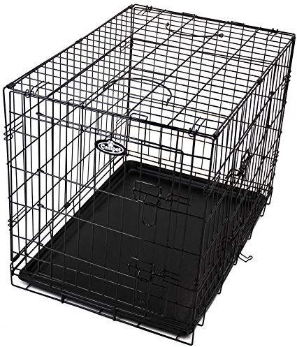 Easipet Black Metal Dog Training Cage, Foldable Double Door Crate with Removable Tray, 60 cm L x 46 cm W x 51 cm H