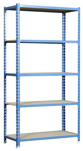 SimonRack Schwerlastregal, Lagerregal, 200x100x40 cm, Metallregal, Kellerregal, Biegestelle 150 kg, 5 Holzfachböden, Blau/Holz - Maderclick