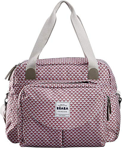 Béaba – Wickeltasche Genève II – Modulierbar, vielfältige Staumöglichkeiten – Vordertasche, Wickelunterlage – Isolierfach für Babynahrung, Befestigung für Kinderwagen – marsala