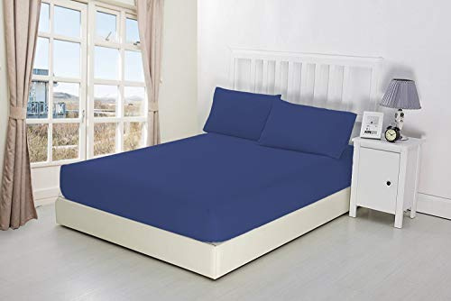 Extra Deep Fitted Sheets 16/40CM Deep Luxury Percale in 15 Colours (Navy, Double)