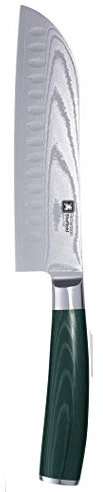 RICHARDSON SHEFFIELD MIDORI, großes Santokumesser mit Damaststahl-Klinge, japanische Klinge aus 67 Lagen Damaszener-Stahl, Micarta Holzgriff dunkelgrün, Klinge: 17,5 cm, Damast Küchenmesser