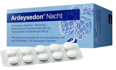 Ardeysedon Nacht – Pflanzliche Einschlafhilfe, Baldrian & Hopfen, 100 Stück | beruhigtes Einschlafen bei nervös bedingten Störungen und nervlicher Belastung, natürliche Inhaltsstoffe
