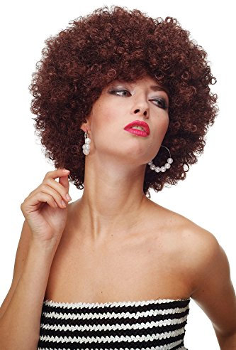 WIG ME UP - PW0011-P30 Perücke Afroperücke Afro 70er Jahre Party Partyperücke Funk Funky Disco Foxy Mahagonibraun Braun