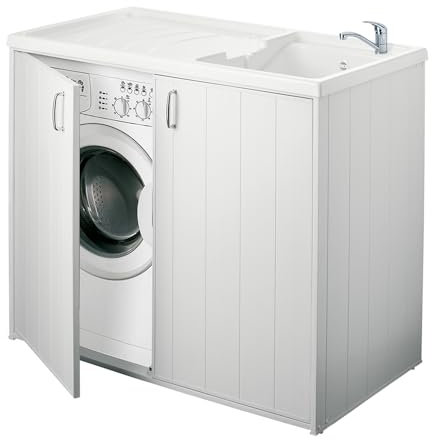 Negrari 6008SPPLK Mobile Coprilavatrice e Lavatoio Reversibile, Resina, Bianco, 109 x 60 x 94 cm